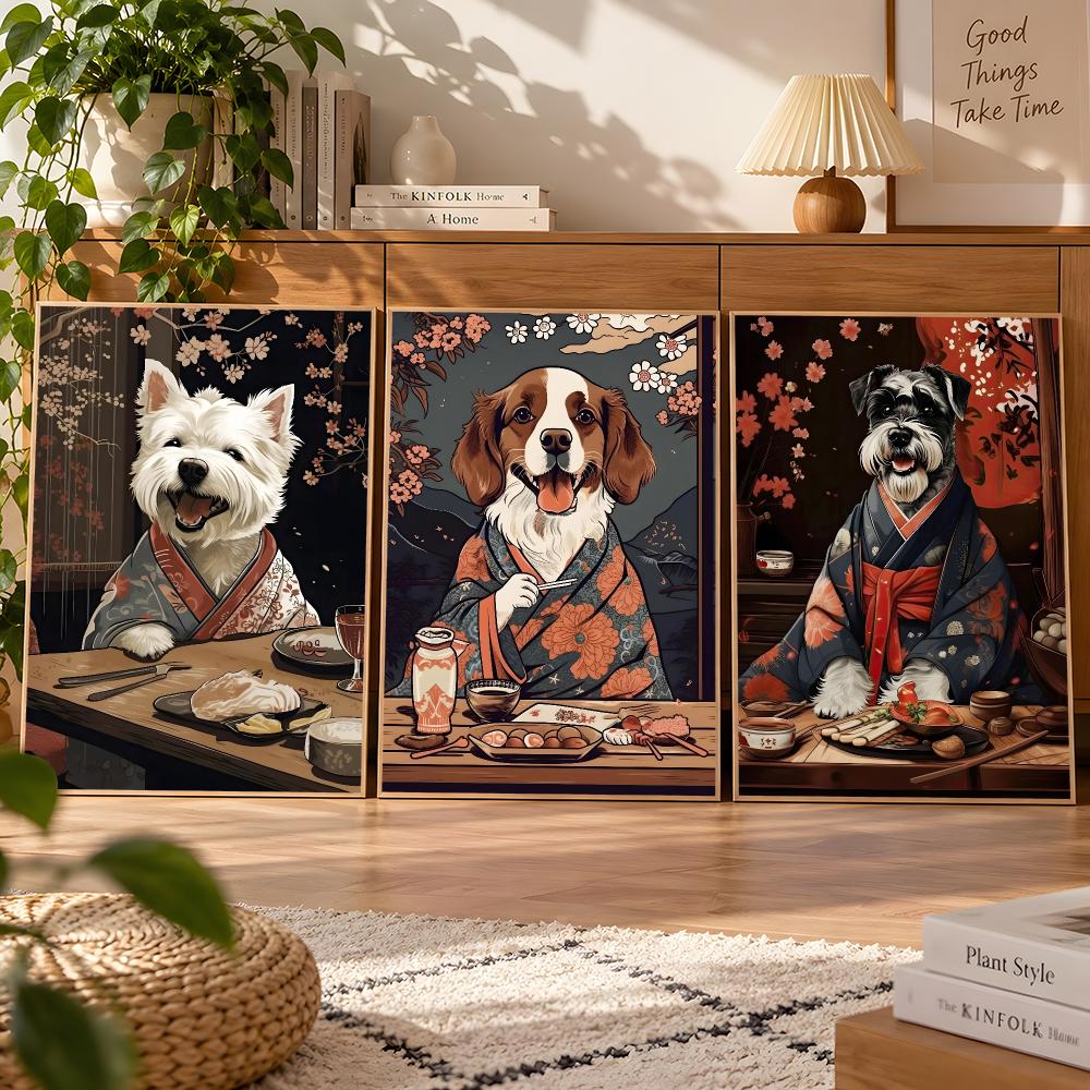 Japanese Lifestyle Food - Retro Japan Style Dog Eating Japanese